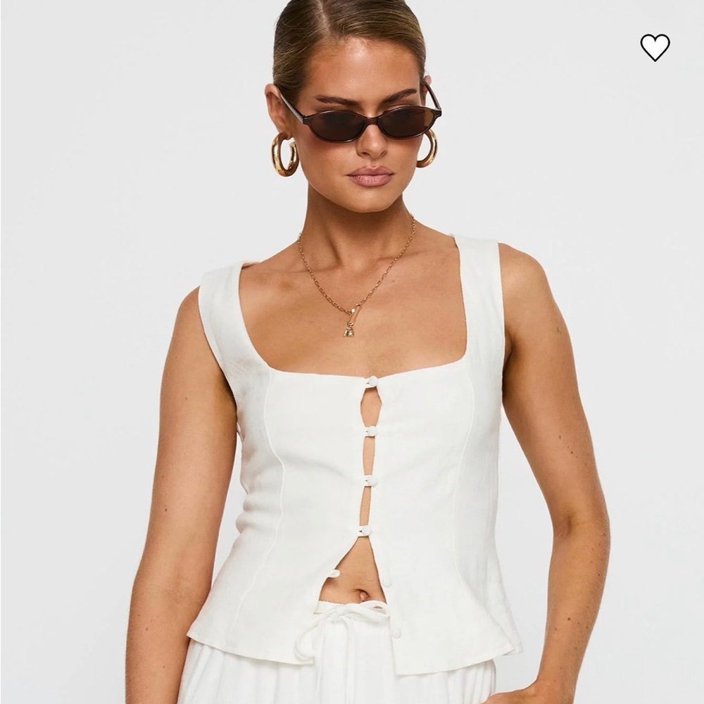 Princess Polly Cream Ribbed Button-Front Camisole